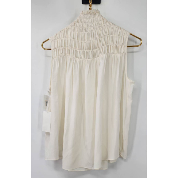 NWT‎ NEW FRAME Smocked Silk Sleeveless Mock Neck Top White XS - Picture 7 of 12